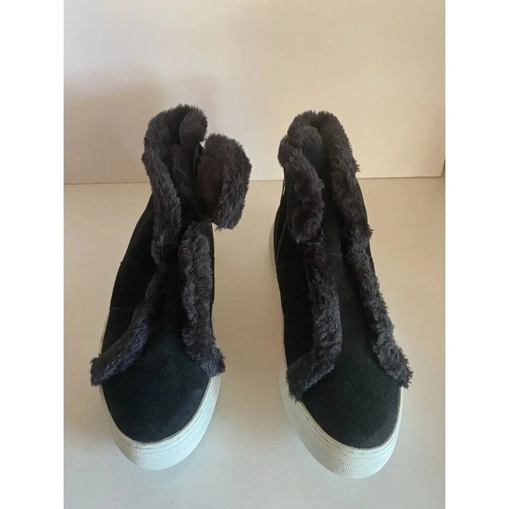 DKNY MASON HIGH TOP BLACK SUEDE BLACK FAUX FUR SNEAKER SHOES 10 NEW - Picture 8 of 14